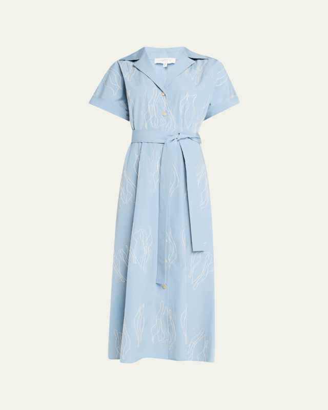Embroidered Cotton Poplin Midi Shirtdress